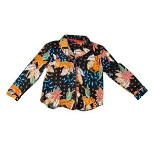Room Service Pajama Top Women's Large Jungle Floral Tiger Print Sleepshirt Soft